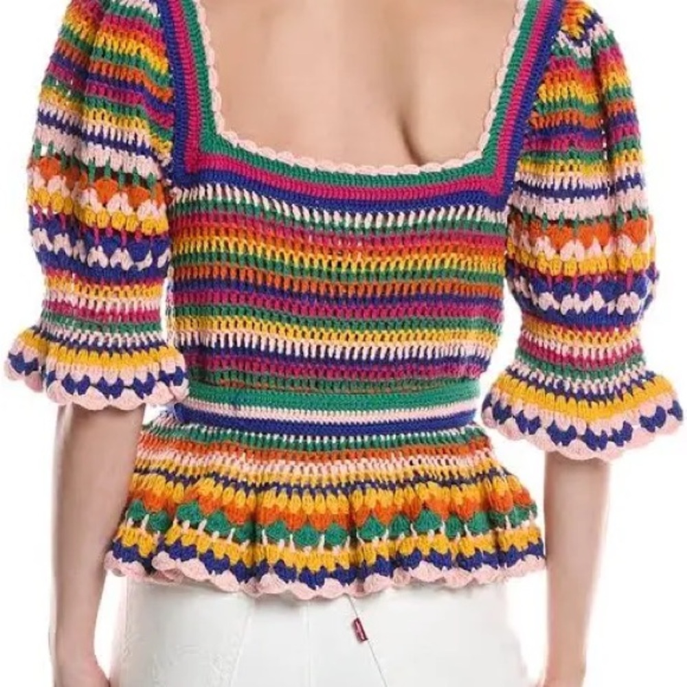 FARM Rio Multi Stitches Crochet Long Sleeve Blouse - Picture 2 of 9